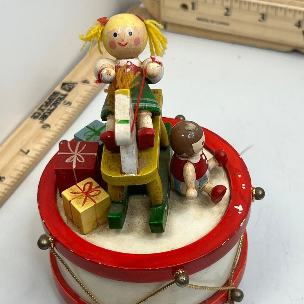 Vintage Musical Drum Toy with Wooden Dolls Colorful Drummer Kids Christmas - Picture 2 of 5